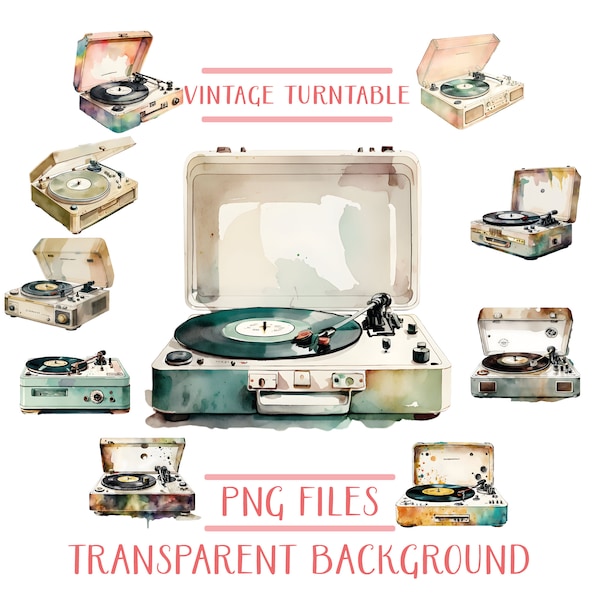 Vintage Turntable Png Bundle, Vintage Turntable Digital Print, Retro Turntable Png, Music Png Bundle, Png for Music Lovers, Digital Download