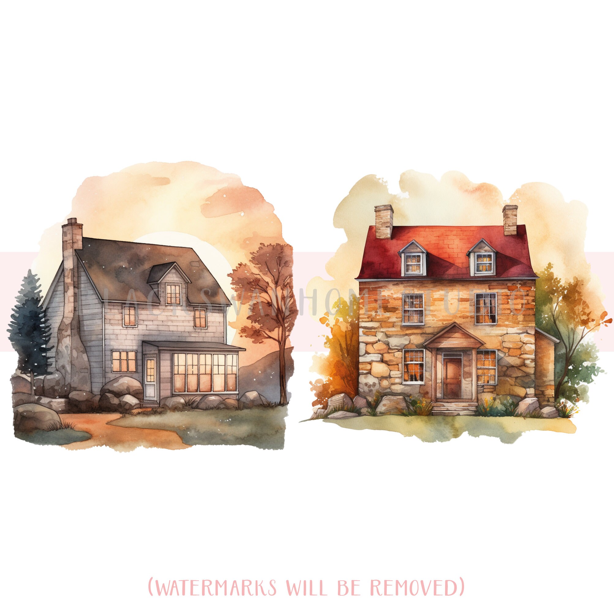 Vintage Stone House Clipart Bundle Watercolor Stone House Png - Etsy