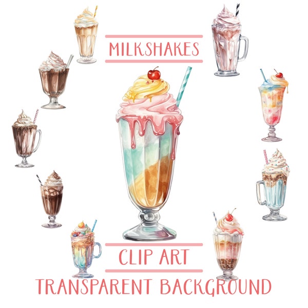 Milkshake Clipart Set, Milkshake Clipart Bundle, Milkshake Png Bundle, Drinks Clipart, Planner Accessories, Milkshake Party, Dessert Clipart