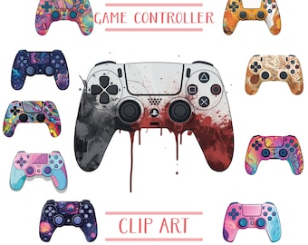 Zestaw clipartów kontrolera gier, kontroler gier w formacie PNG do sublimacji, clipart kontrolera gier, zestaw wideo gracza w formacie PNG, clipart gracza