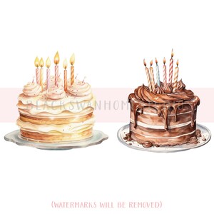 Birthday Cake Clipart Bundle, Watercolor Birthday Cakes Png Bundle ...