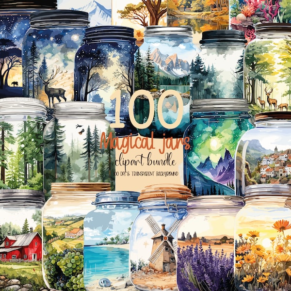 100 Magical Jars Clipart Bundle Scrapbooking Material Set Digital Junk Journal Set Sticker Design Png Files for Sublimation Png Bundle