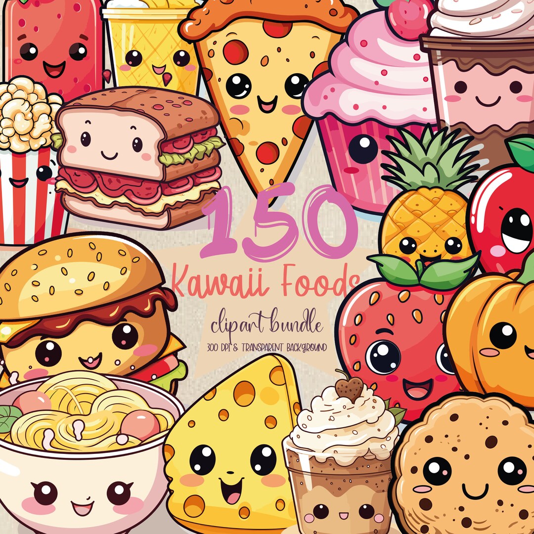 150 Kawaii Food Png Bundle Kawaii Sticker Png Bundle Kawaii Food