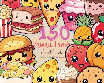 150 Kawaii Food Png Bundle Kawaii Sticker Png Bundle Kawaii Food Sticker Design Clipart Bundle Bakery Clipart Bundle Fruits Png Bundle
