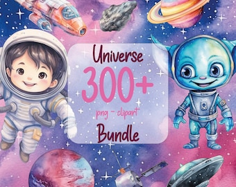 300+ Aquarell Weltraum Clipart Bundle, Astronaut Clipart, Raumschiff Clipart, Planeten Clipart, Alien Clipart, Weltraum Png, Galaxy Clipart Bundle
