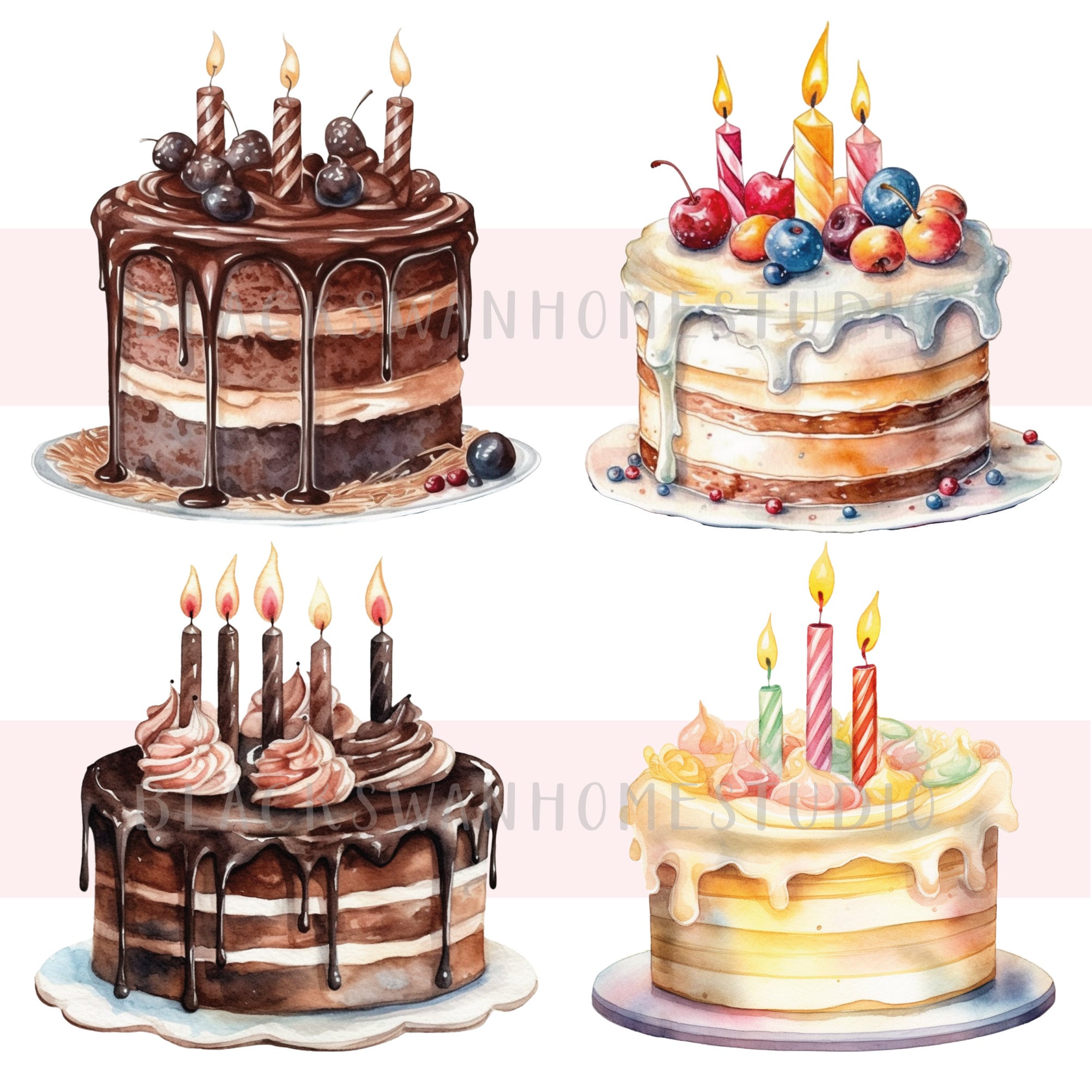 Birthday Cake Clipart Bundle Watercolor Birthday Cakes Png - Etsy
