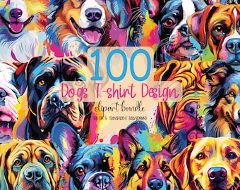 100 Colorful Dogs T-shirt Design Bundle Dog Breeds Clipart Bundle Cute Dogs Png for Sublimation Dogs Drawing Png Bundle Dog Breeds Png Set