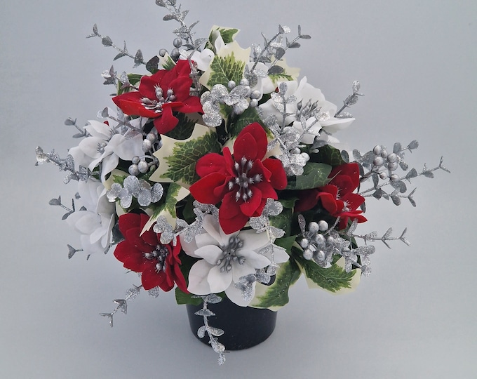 Christmas Grave Memorial Pot With Artificial Mini Red Etsy UK