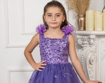 Purple Evening Dress, Bright purple girl's dress, Girl's evening dress