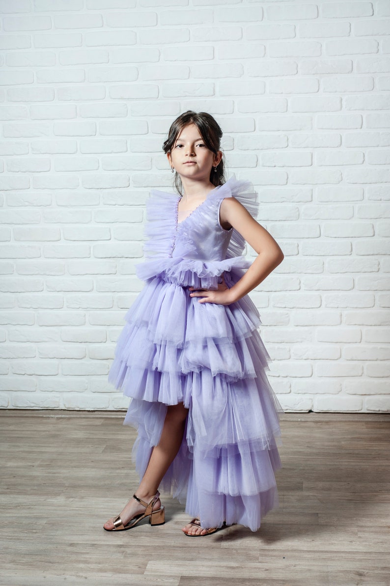 Girls Lilac Party Dress, Children Birthday Dress, Ball Dress, Girl Party Costume, Fancy Dress up image 2