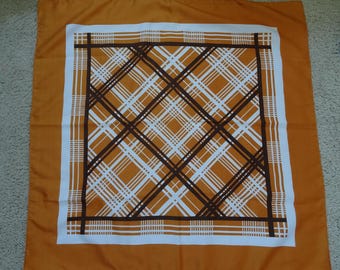 Vintage sjaal in oranje/bruin/wit - 27,5" vierkant