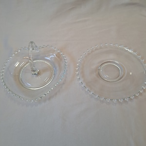 Candlewick Glassware - Two Pieces -  Heart Shaped Candy Dish and 7&quot; Plate - Vintage