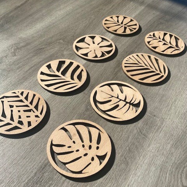 Wooden Plant Leaf Coasters | Natural Rustic Coasters | Monstera | Housewarming New Home Gifts | Coffee Table Decorations | Nature Inspired