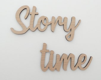 Story Time | Wooden Nursery Decor | Children's Bedroom Playroom Wall Art Accessory | Reading Corner Quotes | Scandi Boho Decoration
