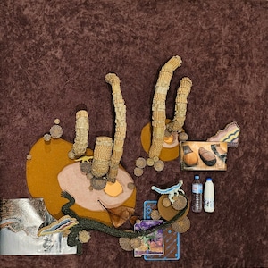 Las Entrañas. 0.3 Collage/ensamblaje realizado con materiales reciclados (cartón, plástico, textil, objetos encontrados, revistas, etc.) Arte mural ecológico