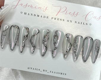 Press on Nails Silver Chrome 3D Y2K