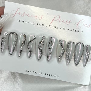 Press on Nails Silver Chrome 3D Y2K