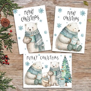 Set di 3 cartoline di buon Natale - Download DIGITALE - Bellissimo biglietto di orsi polari - Stampa 8,5" x 11" - Taglia a 5" x 7"