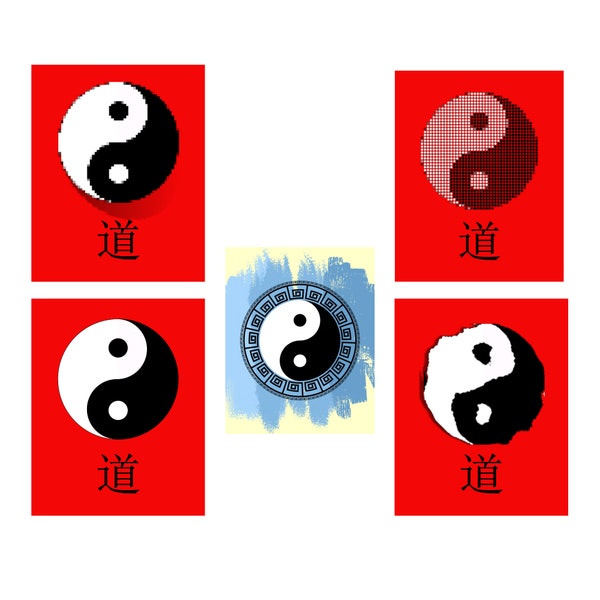5 Yin Yang Wall Art Symbol | Chinese Written and Taoism Symbol Artwork | Gallery Decor Printable | Tao Ancient Symbol | Japanese Symbol