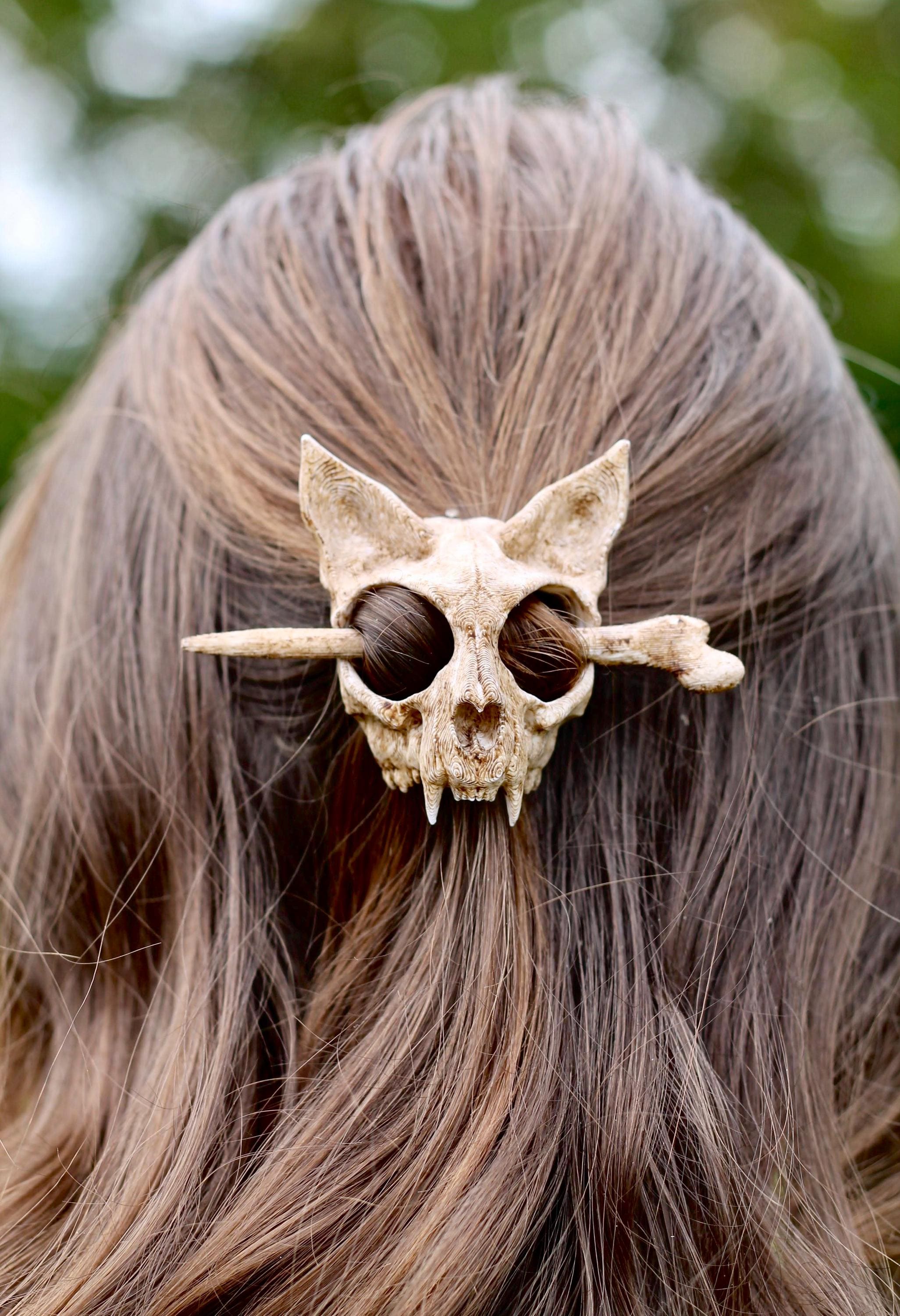 Vintage Cat Skull Hair Pin, 3D Printed Spooky Halloween  display picture 1