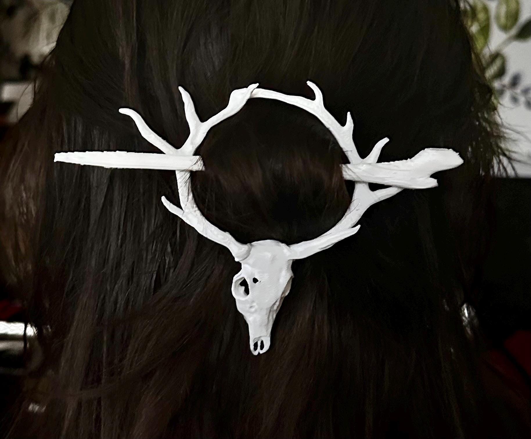 Witchy Antler Skull Hair Barrette Skull Hair Clip: Festival Braid Jewelry - Skeleton or Dragon  main image 3
