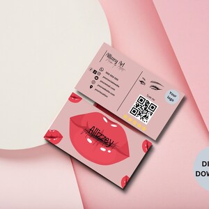 Make up Business Card Template, QR code, Business Card Editable Template, Instant Download,Diy Business Card,Canva Template,Custom, Pink