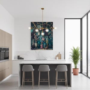 Lienzo enmarcado de boticario brujo / Arte de botellas de pociones vintage