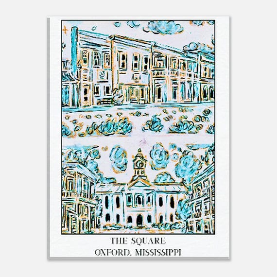 Oxford Square Watercolor Canvas Art Print: Chinoiserie Architecture, Mississippi