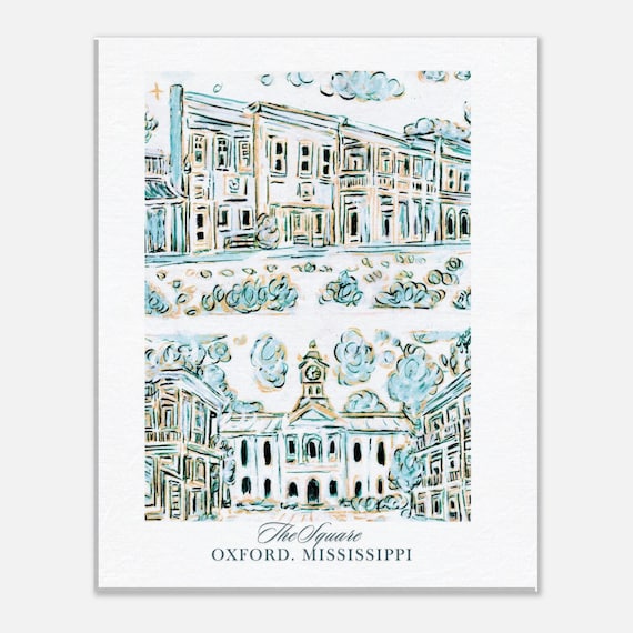Oxford Mississippi Canvas Print: Whimsical Chinoiserie Courthouse Art