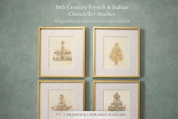 18th Century French Chandelier Study | Original Hand-Drawn Architectural Art (5x7)