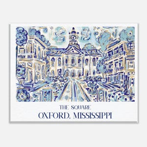 Oxford Mississippi Canvas Print: Blue & White Southern Town Square Art