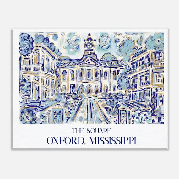 Oxford Mississippi Canvas Print: Blue & White Southern Town Square Art