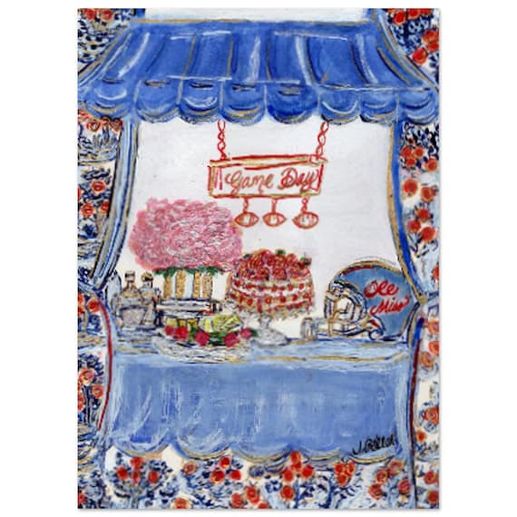 Ole Miss Game Day Tailgate – Fine Art Poster Print | Southern Football Decor | College Tailgate Art | Joanna Geeker Art| 5x7 print
