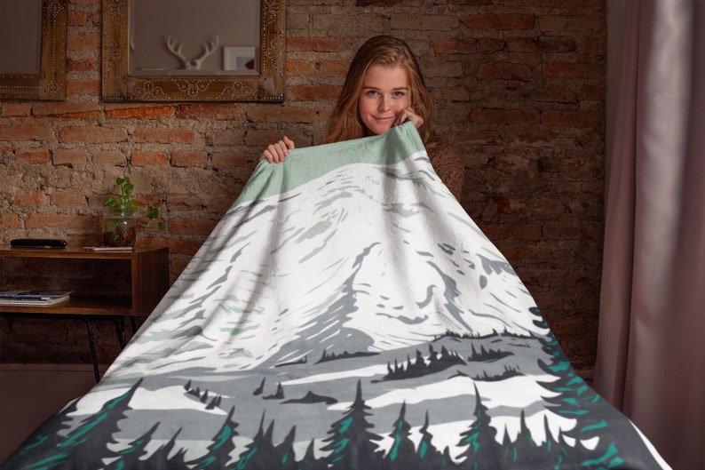MOUNT RAINIER BLANKET National Park Fleece/sherpa Blanket camping Plush