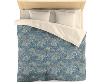 Dark Blue William Morris Duvet Cover Vintage Floral Marigold Pattern Flower & Leaf Duvet Floral Duvet Cover Luxurious Bedding Maximalist Bed