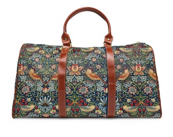 William Morris Strawberry Thief v2 Waterproof Travel Bag Maximalist Travelers Luggage Luxurious Suitcase Weekend Bag Overnight Duffle