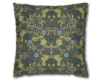 William Morris Seaweed Pillowcase - Luxe Dark Faux Suede Decorative Cushion Cover, Artistic Home Accent