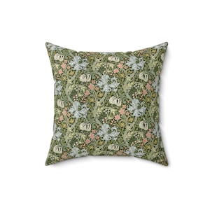 William Morris Golden Lily Pillow Cover: Faux Suede Art Nouveau Cushion