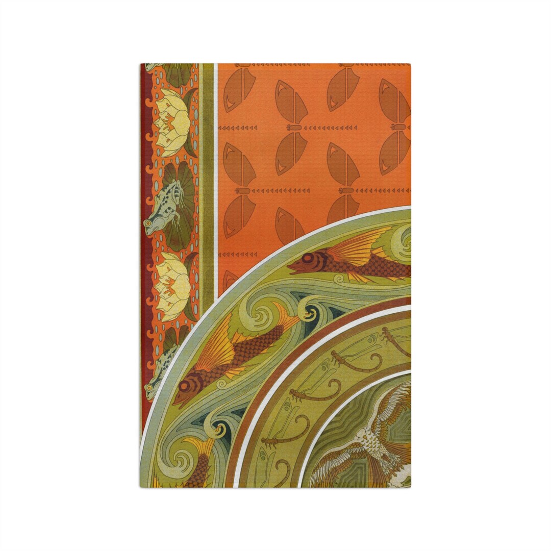 Art Nouveau 'frogs and Lilies' Soft Tea Towel Classic Etsy