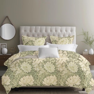 Vintage William Morris Chrysantheme Mikrofaser Bettbezug Maximalist Blumendecke Fließende Blumen Luxuriöse Bettwäsche Blumenleinen Elegant