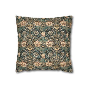 William Morris Pillow Cover: Blue Honeysuckle Tulip Art Nouveau Faux Suede Cushion