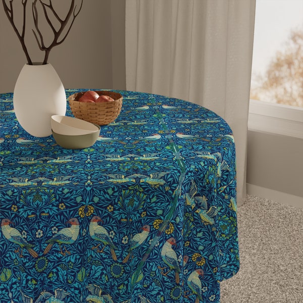 Elegant Bird Pattern Tablecloth - William Morris Artistic Home Decor, Luxury Vintage Table Linens