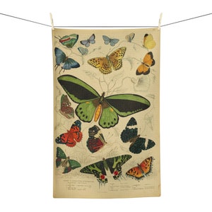 Butterflies Soft Tea Towel- Variety of Butterflies Large and Small Kitchen Towel Vintage Butterfly Watercolor Illustrations Hand Towel Gift
