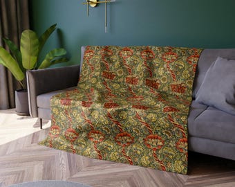 William Morris Wandle Crushed Velvet Blanket Luxurious Silky Soft Throw Blanket Maximalist Decor Craftsman Decor