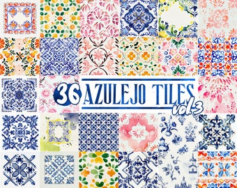 Blue Tiles Azulejo Tiles vol. 3 Portugal Porto Tiles Watercolor Clipart. Mediterranean tiles. Pattern. Ceramic Portugal Tiles. Blue Tiles