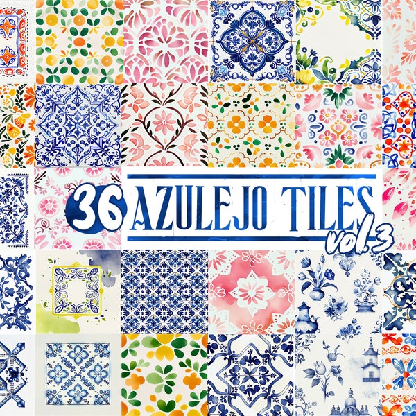 Blue Tiles Azulejo Tiles vol. 3 Portugal Porto Tiles Watercolor Clipart. Mediterranean tiles. Pattern. Ceramic Portugal Tiles. Blue Tiles