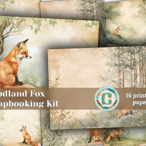 Papiers de scrapbooking renard des bois - Pages imprimables pour des journaux indésirables et des invitations - éphémères shabby chic - motifs de scènes de forêt