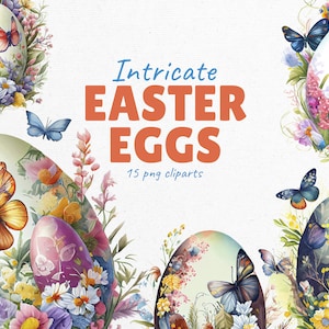 Oeufs de Pâques clipart | Clipart d'oeufs de Pâques à l'aquarelle | Fichiers PNG clipart Pâques | Fichiers png d'oeufs de Pâques pour sublimation, papeterie