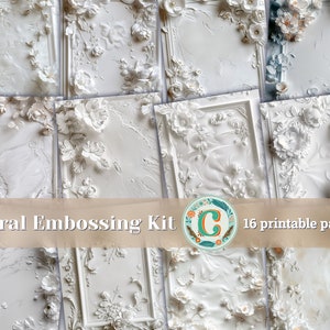Carta per scrapbooking floreale shabby chic - Design con cornice vintage in rilievo per diari spazzatura, inviti e disegni con spazio per la copia 17