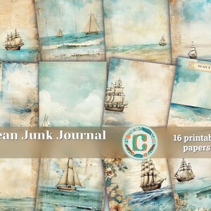 16 Papers | Ocean Sand & Sea Star Junk Journal Kit, Printable Scrapbooking Pages, Shabby Chic Ephemera, Sea Inspired Journaling Kit